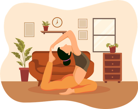 Chica haciendo pose de yoga de estiramiento del estómago  Ilustración