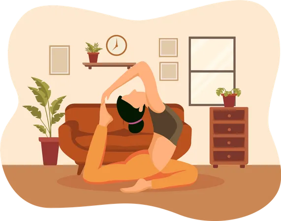 Chica haciendo pose de yoga de estiramiento del estómago  Ilustración