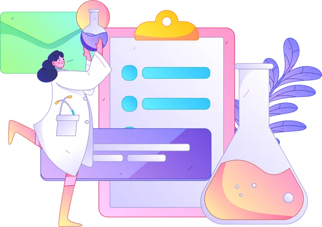 Chica haciendo experimento médico  Ilustración