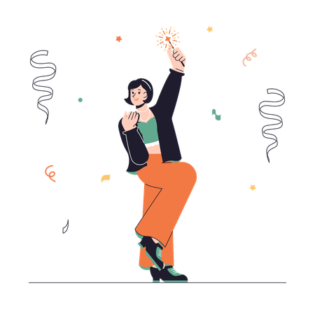 Chica haciendo fiesta de año nuevo  Ilustración