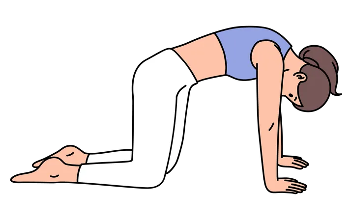 Chica haciendo pose de yoga de gato  Ilustración