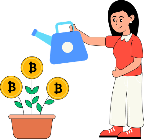 Chica haciendo inversión en Bitcoin  Ilustración