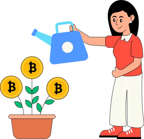 Chica haciendo inversión en Bitcoin  Ilustración