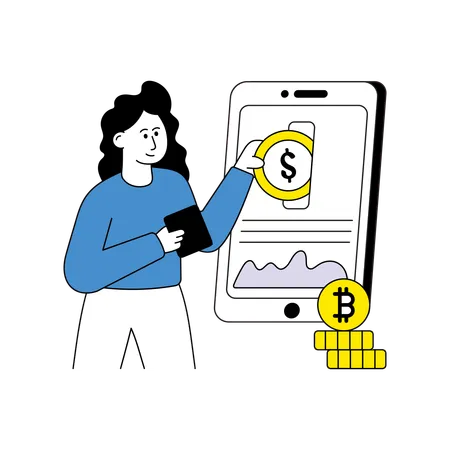 Chica haciendo inversión en Bitcoin  Ilustración