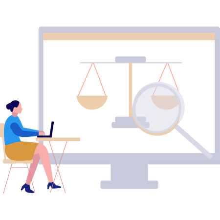 Chica haciendo investigación en línea en una computadora portátil  Illustration