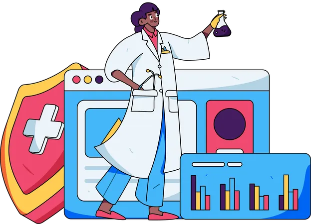 Chica haciendo investigación médica  Ilustración