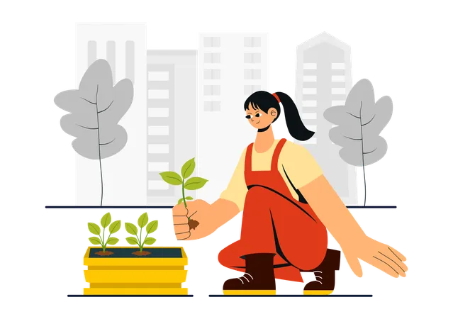 Chica haciendo jardinería urbana  Illustration