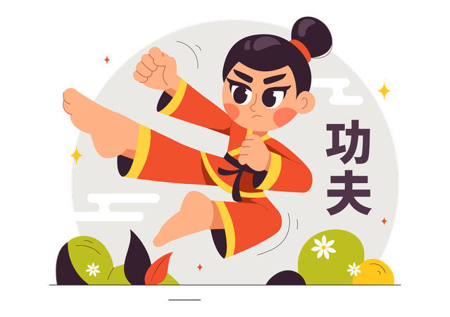 Chica haciendo kung fu  Ilustración