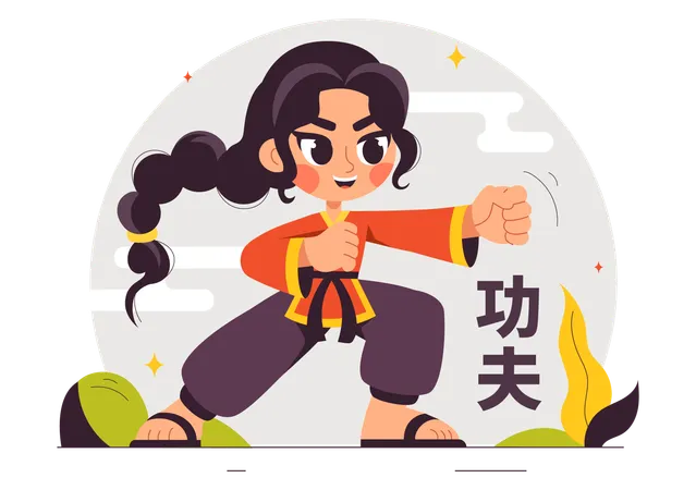 Chica haciendo kung fu  Ilustración