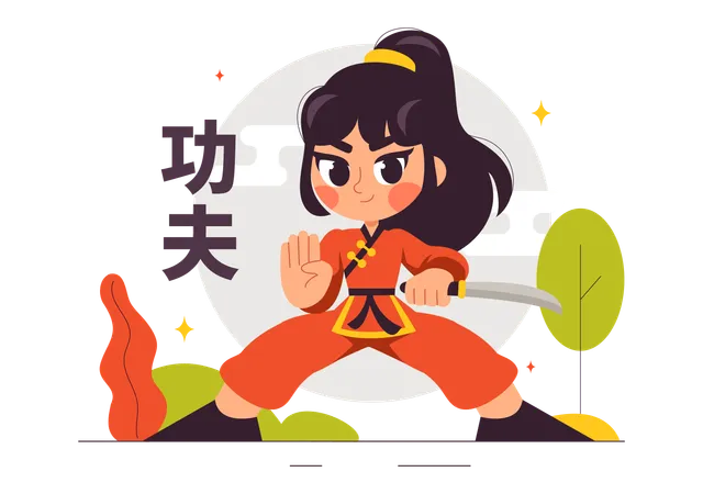 Chica haciendo kung fu  Ilustración