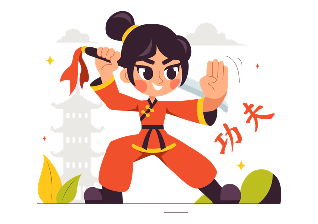 Chica haciendo kung fu  Ilustración