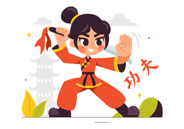 Chica haciendo kung fu  Ilustración