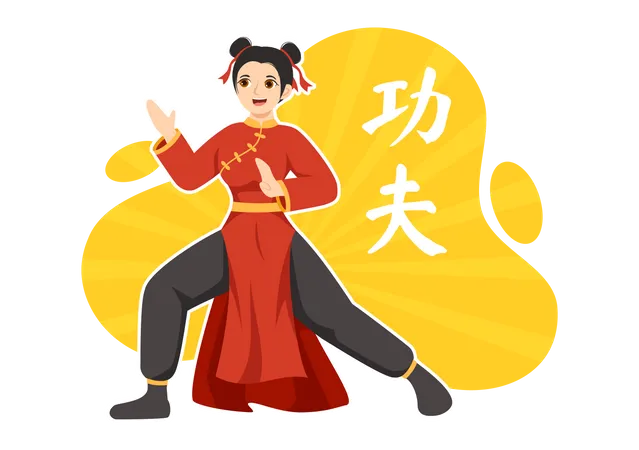 Chica haciendo kung fu  Ilustración