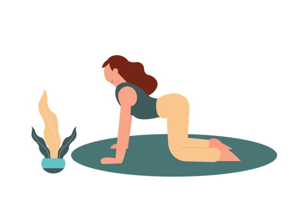 Chica haciendo la postura del gato en yoga  Ilustración