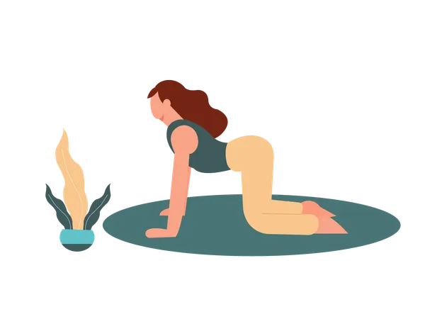 Chica haciendo la postura del gato en yoga  Ilustración