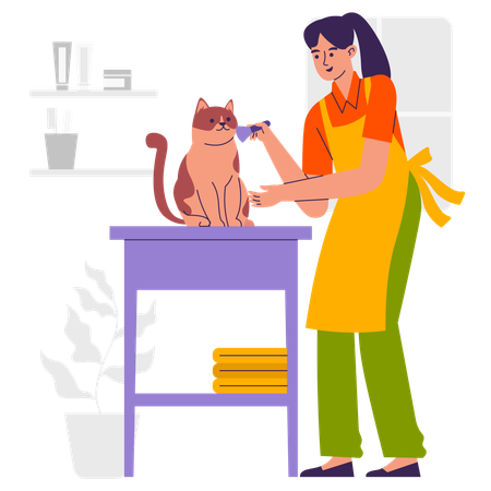 Chica haciendo maquillaje de gato  Ilustración