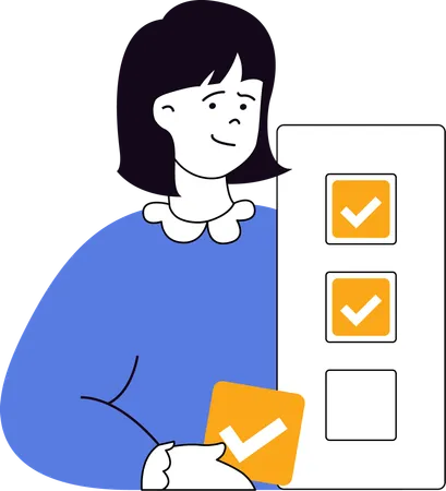 Chica haciendo una marca de verificación en la lista de planificación  Ilustración