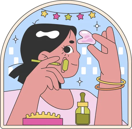 Chica haciendo masaje en la cara  Ilustración