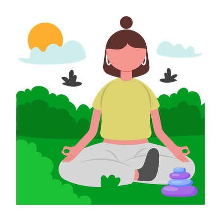 Chica haciendo meditación al aire libre  Ilustración