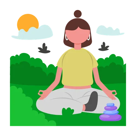 Chica haciendo meditación al aire libre  Ilustración