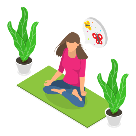 Chica haciendo meditación como hobby.  Ilustración