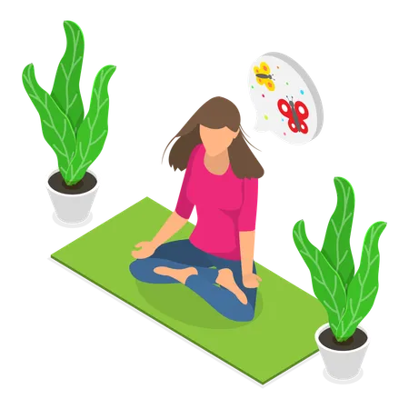 Chica haciendo meditación como hobby.  Ilustración