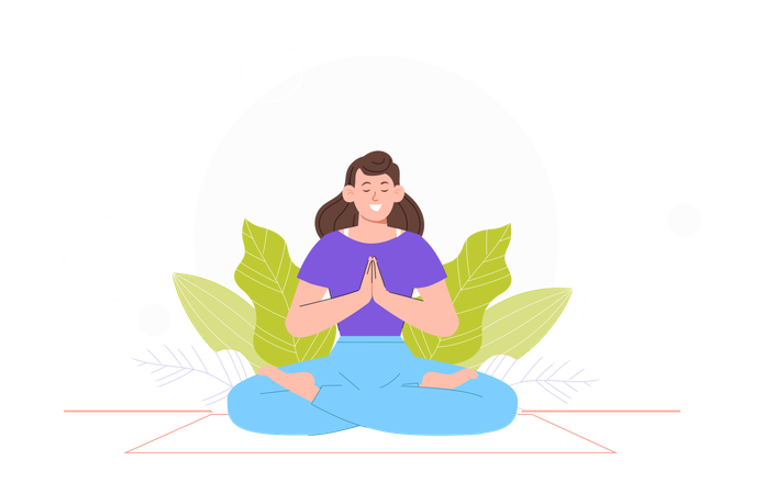 Chica haciendo meditación en casa  Ilustración