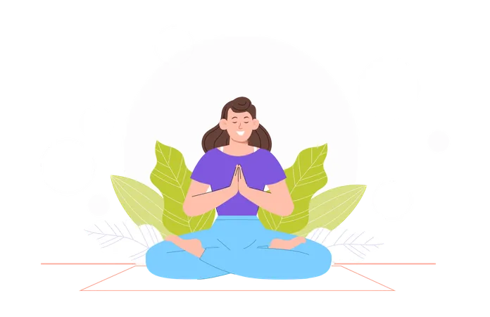 Chica haciendo meditación en casa  Illustration