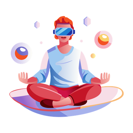 Chica haciendo meditación virtual  Ilustración