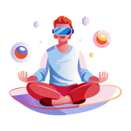 Chica haciendo meditación virtual  Ilustración