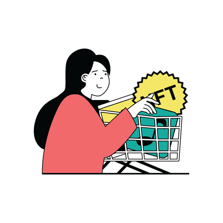 Chica haciendo compras nft  Ilustración