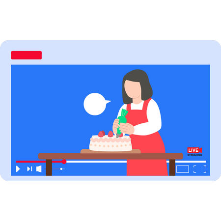 Chica haciendo pastel en transmisión en vivo  Ilustración