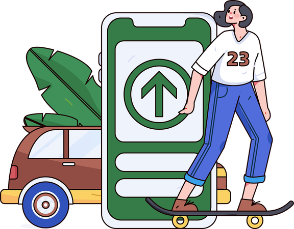 Chica haciendo patinaje para el transporte.  Ilustración