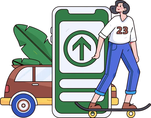 Chica haciendo patinaje para el transporte.  Ilustración