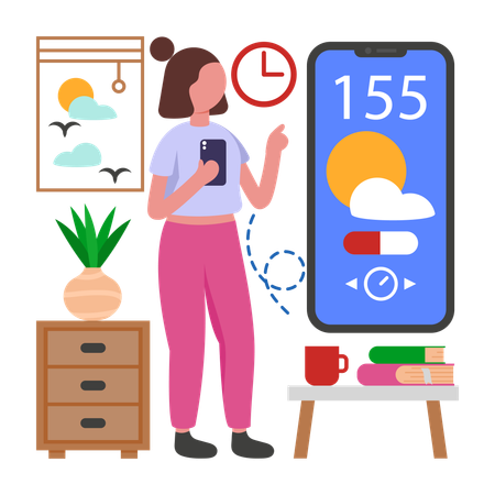 Chica haciendo planes con actualizaciones meteorológicas  Ilustración