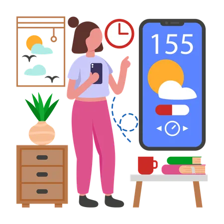 Chica haciendo planes con actualizaciones meteorológicas  Ilustración