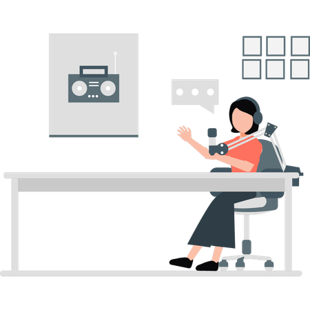 Chica haciendo podcast de radio  Ilustración