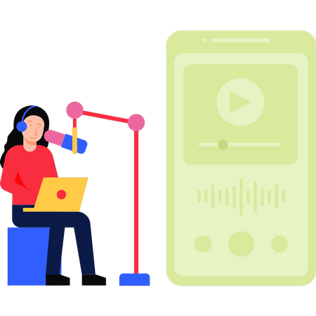 Chica haciendo podcast  Ilustración