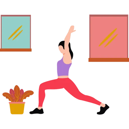 Chica haciendo yoga en pose de media luna  Ilustración