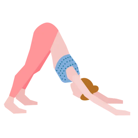 Chica haciendo pose de yoga hacia abajo  Ilustración