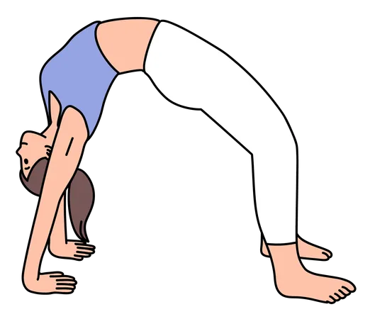 Chica haciendo postura de yoga con arco hacia arriba  Ilustración