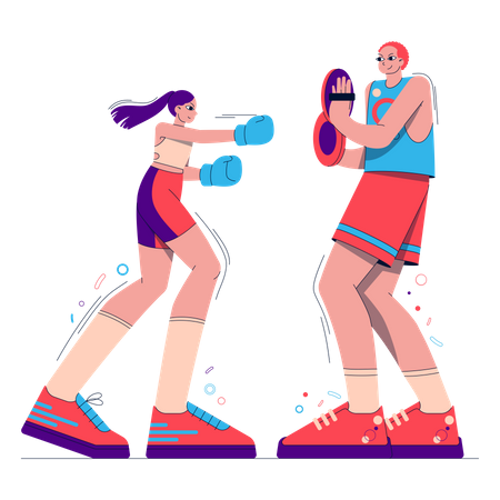 Chica haciendo práctica de boxeo  Ilustración