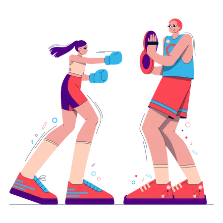 Chica haciendo práctica de boxeo  Ilustración