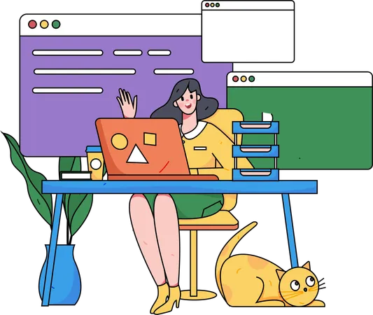 Chica haciendo programación en línea  Ilustración