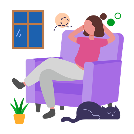 Chica haciendo relajación en casa  Ilustración