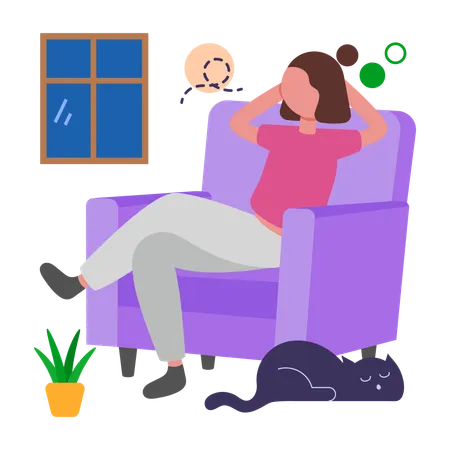Chica haciendo relajación en casa  Ilustración