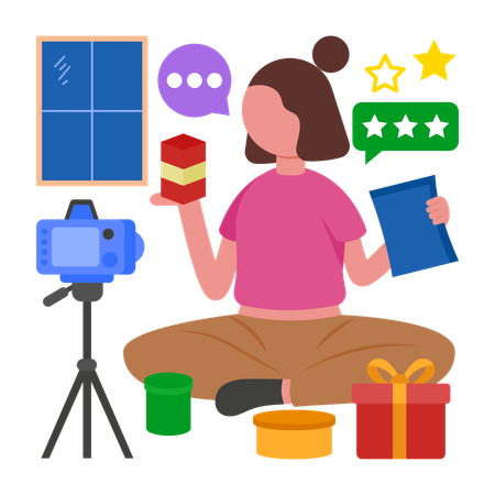 Chica haciendo contenido de revisión de productos  Ilustración
