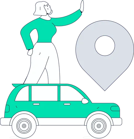 Chica haciendo reserva de taxi en línea  Ilustración