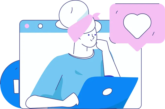 Chica haciendo una reunión web  Ilustración