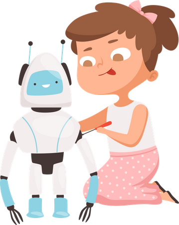 Niña haciendo robot  Ilustración